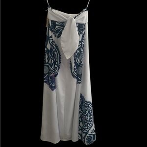 White and Blue Maxi Skirt with Resort Wear Appeal